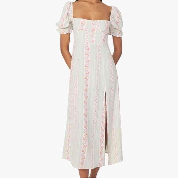 WeWoreWhat Dresses & Skirts - WeWoreWhat Floral Victorian Puff Sleeve
Rose Midi Dress Sweetheart Stripe Size 2